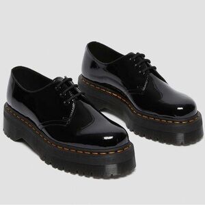 Dr. Martens Black 1461 Patent Leather Platform Quad Oxford Loafers